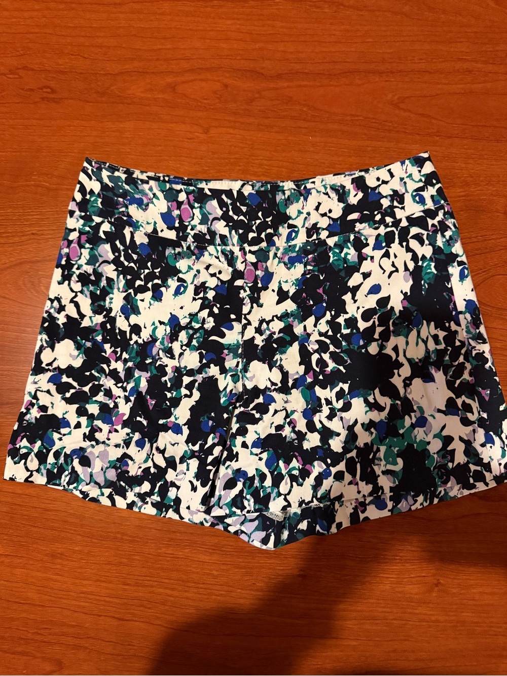 Margaret M White Multi Abstract Floral Skort with Navy Accents